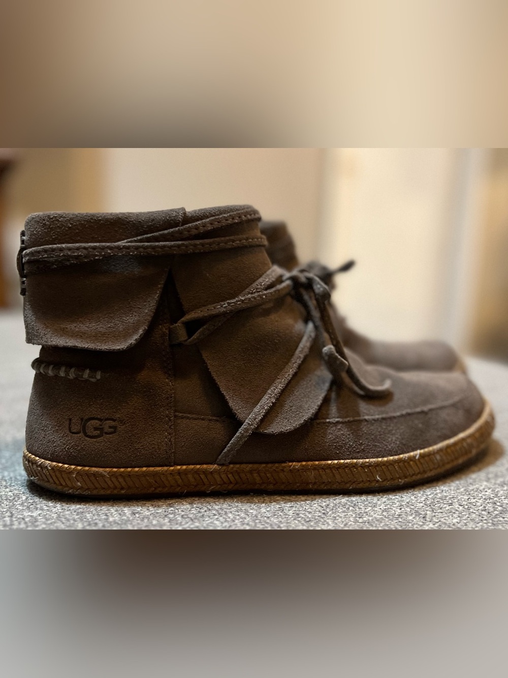 UGG Reid Suede Moccasin Lace Up Ankle Booties